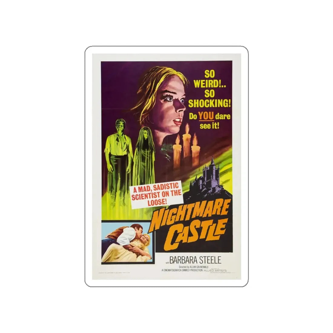 NIGHTMARE CASTLE 1965 Movie Poster STICKER Vinyl Die-Cut Decal - The Sticker Space