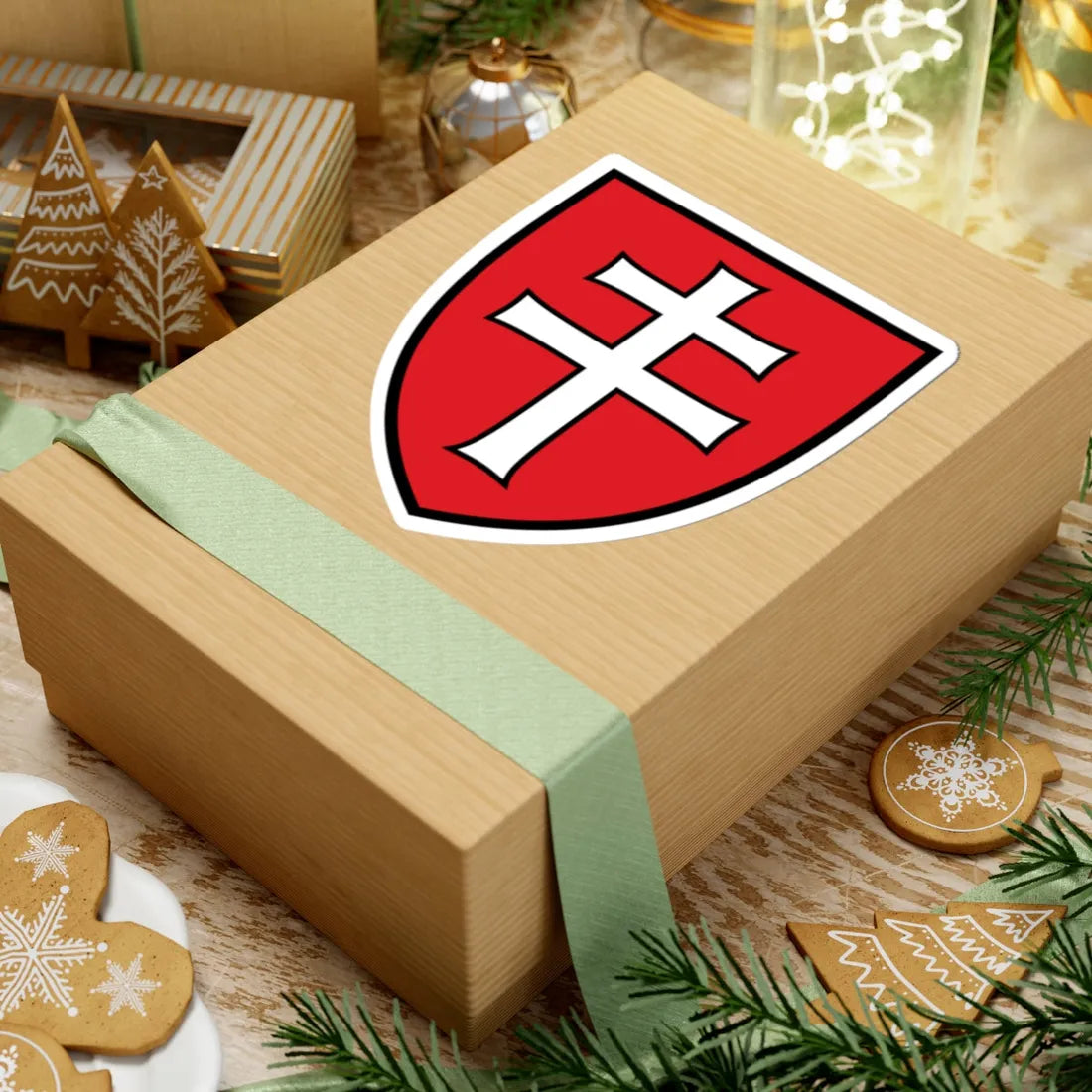 Pahonia-contour black-red shield with black-white cross (Belarus) (Coat of Arms) STICKER Vinyl Kiss-Cut Decal - The Sticker Space