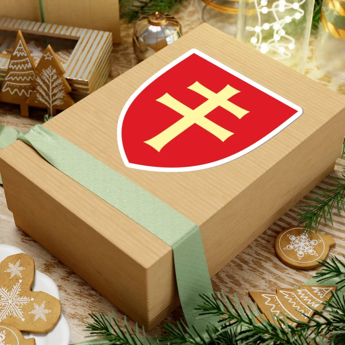 Pahonia-contour red shield with gold cross (Belarus) (Coat of Arms) STICKER Vinyl Kiss-Cut Decal - The Sticker Space