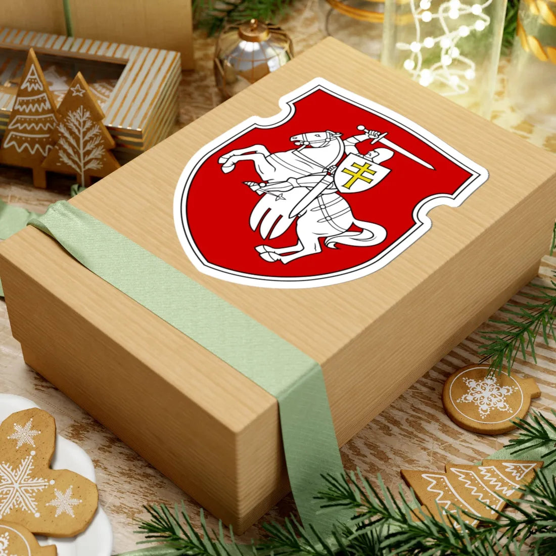 Pahonia-light double black contour-golden cross (Belarus) (Coat of Arms) STICKER Vinyl Kiss-Cut Decal - The Sticker Space