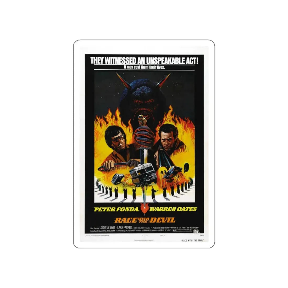 RACE WITH THE DEVIL 1975 Movie Poster STICKER Vinyl Die-Cut Decal - The Sticker Space