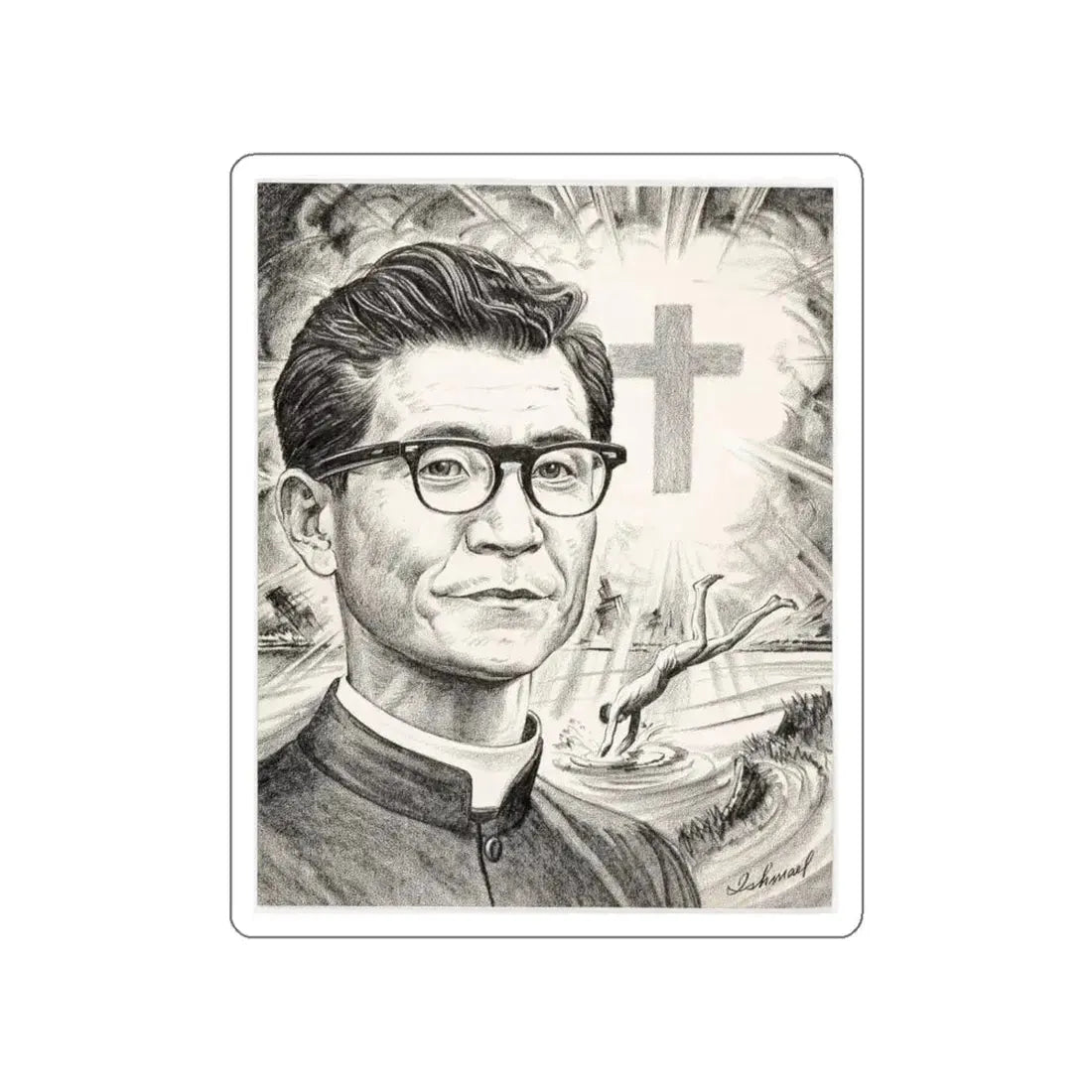 Religious Newspaper Illustration (AP Wire Service, c. 1940s) (Magazine Illustration) STICKER Vinyl Die-Cut Decal - The Sticker Space