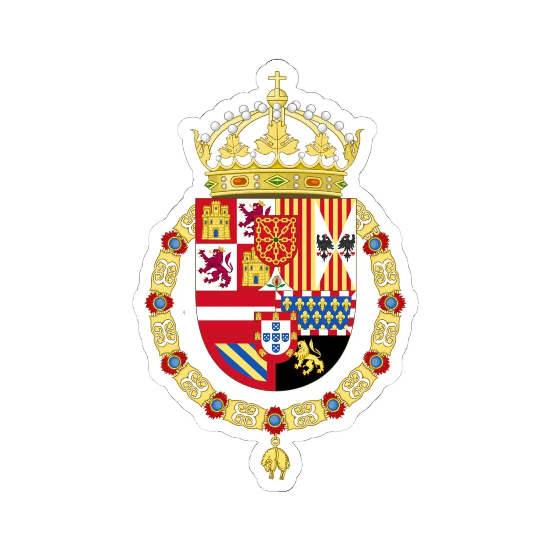 Royal Coat of Arms of Spain 1580-1668 - Navarre Variant (Spain) (Coat of Arms) STICKER Vinyl Kiss-Cut Decal - The Sticker Space