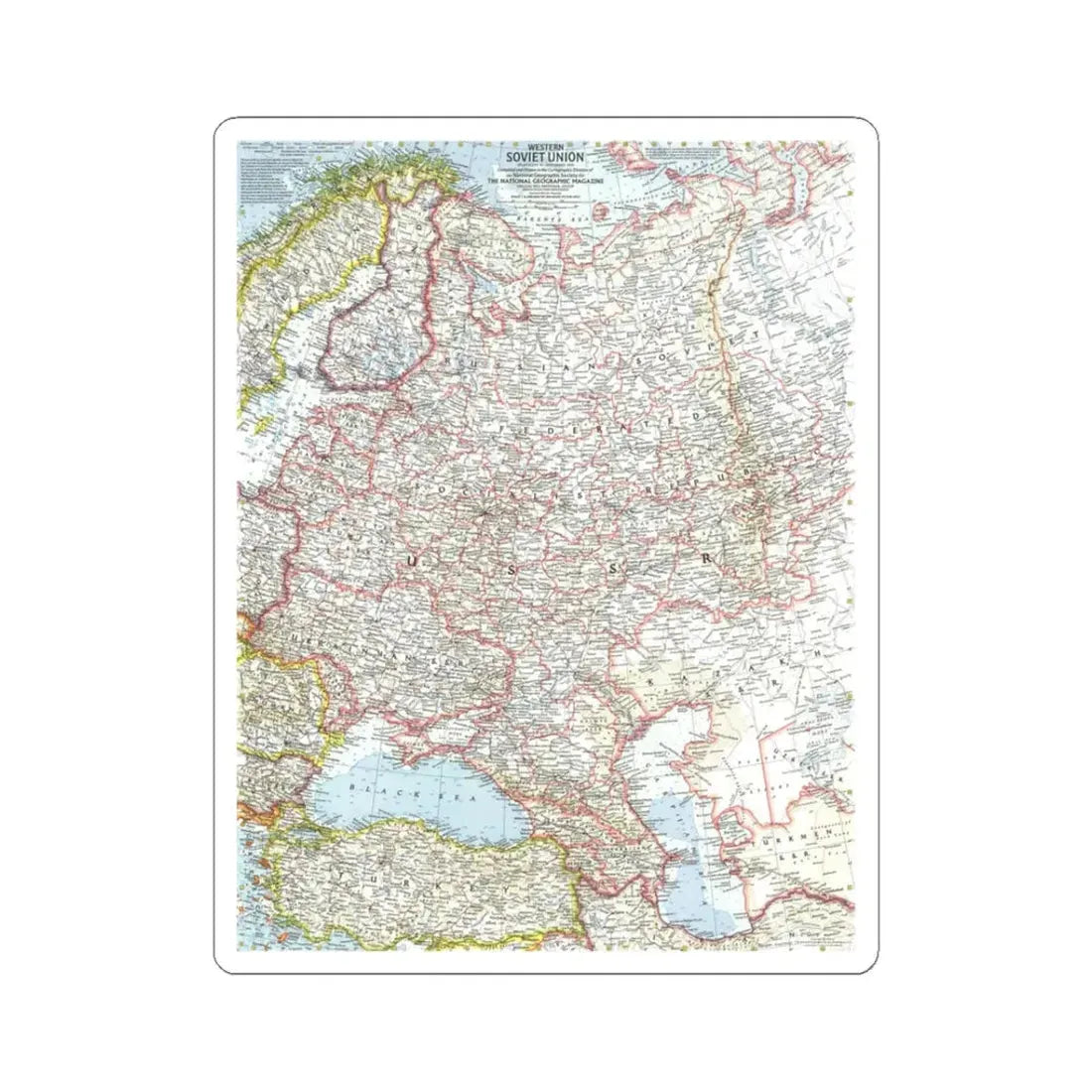 Russia - Western Soviet Union (1959) (Map) STICKER Vinyl Kiss-Cut Decal 3 Inch White - The Sticker Space