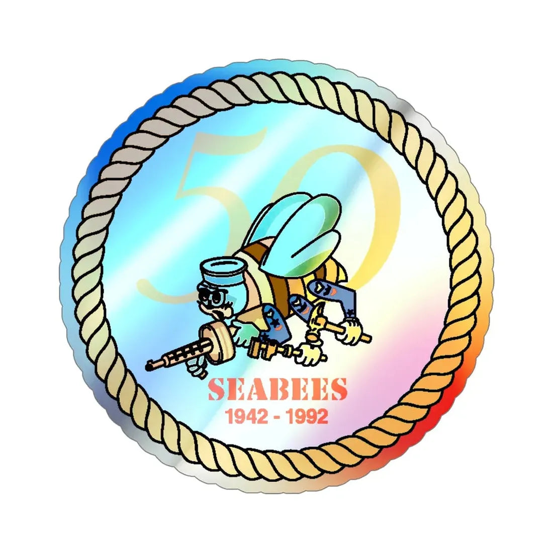 Seabees 50th (U.S. Navy) Holographic STICKER Die-Cut Vinyl Decal 5 Inch Holographic - The Sticker Space