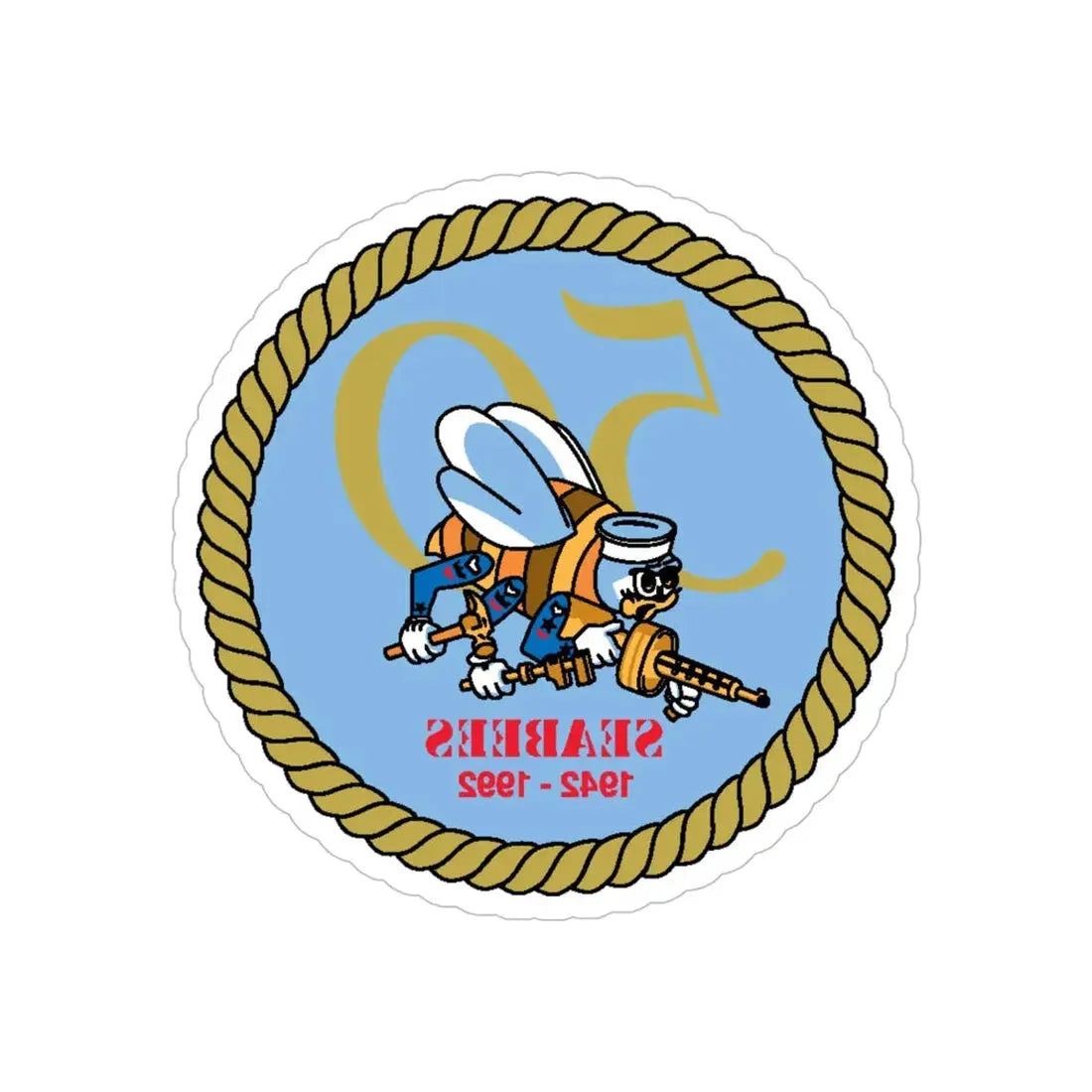 Seabees 50th (U.S. Navy) REVERSE PRINT Transparent Die-Cut STICKER 5 Inch Die-Cut Transparent - The Sticker Space
