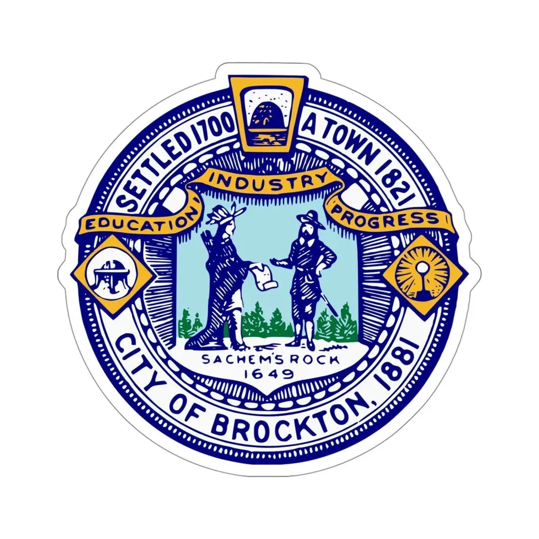 Seal of Brockton Massachusetts USA STICKER Vinyl Die-Cut Decal 4 Inch - The Sticker Space