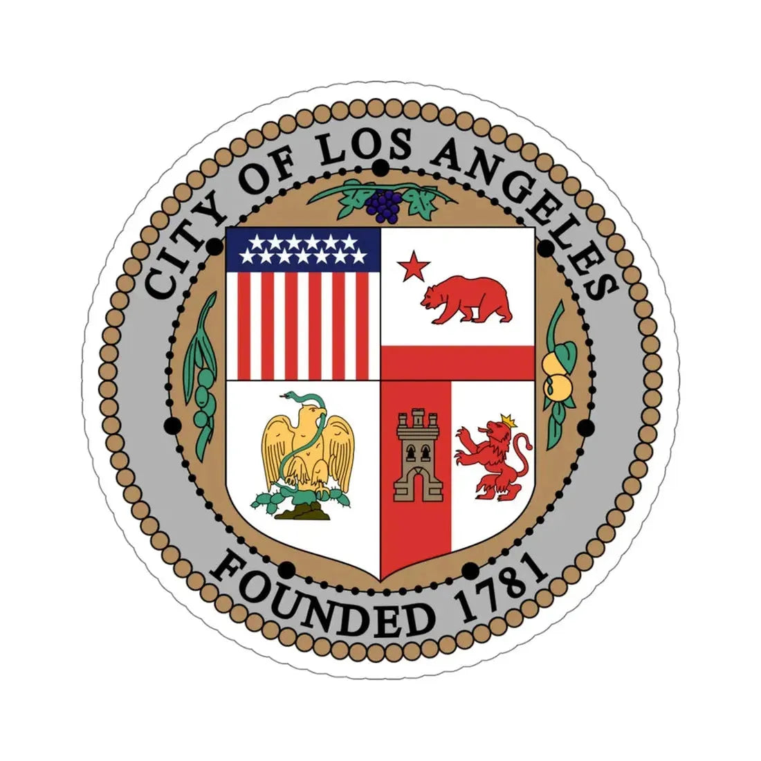 Seal of Los Angeles CA USA STICKER Vinyl Die-Cut Decal 5 Inch - The Sticker Space