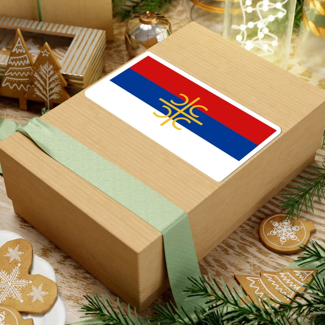 Serb flag with cross and firesteels (Serbia) STICKER Vinyl Kiss-Cut Decal - The Sticker Space