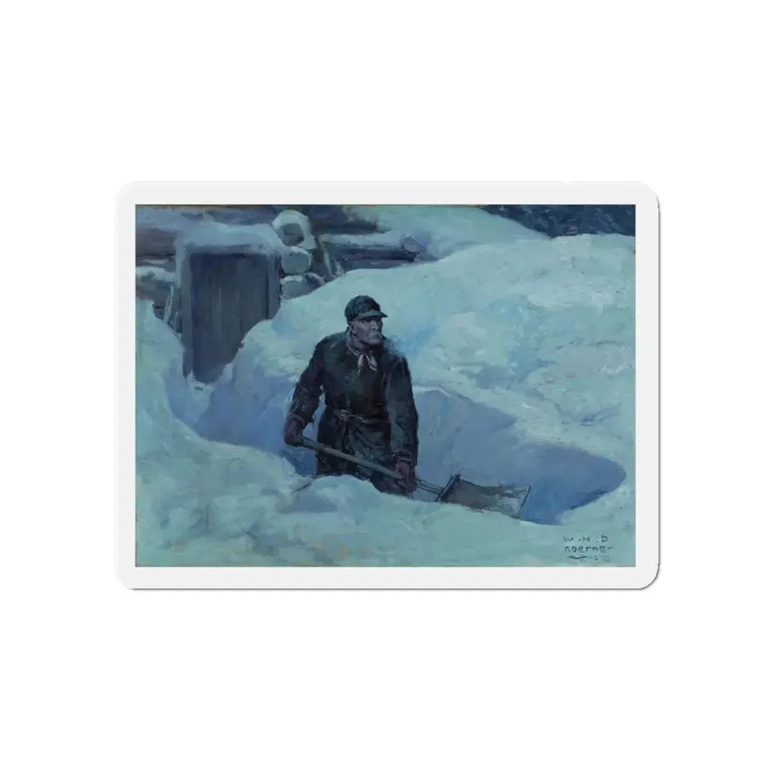 Shoveling Out, Saturday Evening Post story illustration, 1924 (Magazine Illustration) Refrigerator Magnet 5 Inch Die-Cut - The Sticker Space