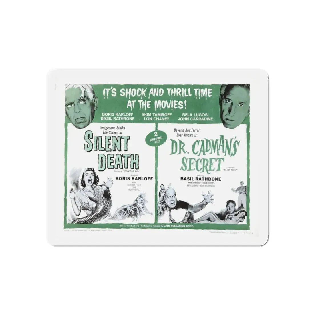 SILENT DEATH + DR.CADMAN'S SECRET (THE BLACK SLEEP) 1956 Movie Poster - Refrigerator Magnet 5 Inch - The Sticker Space