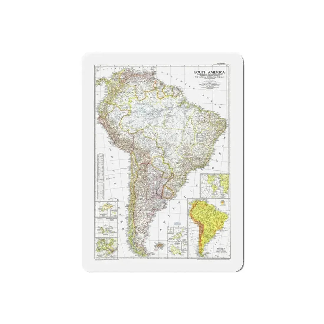South America (1950) (Map) Refrigerator Magnet 5 Inch Die-Cut - The Sticker Space