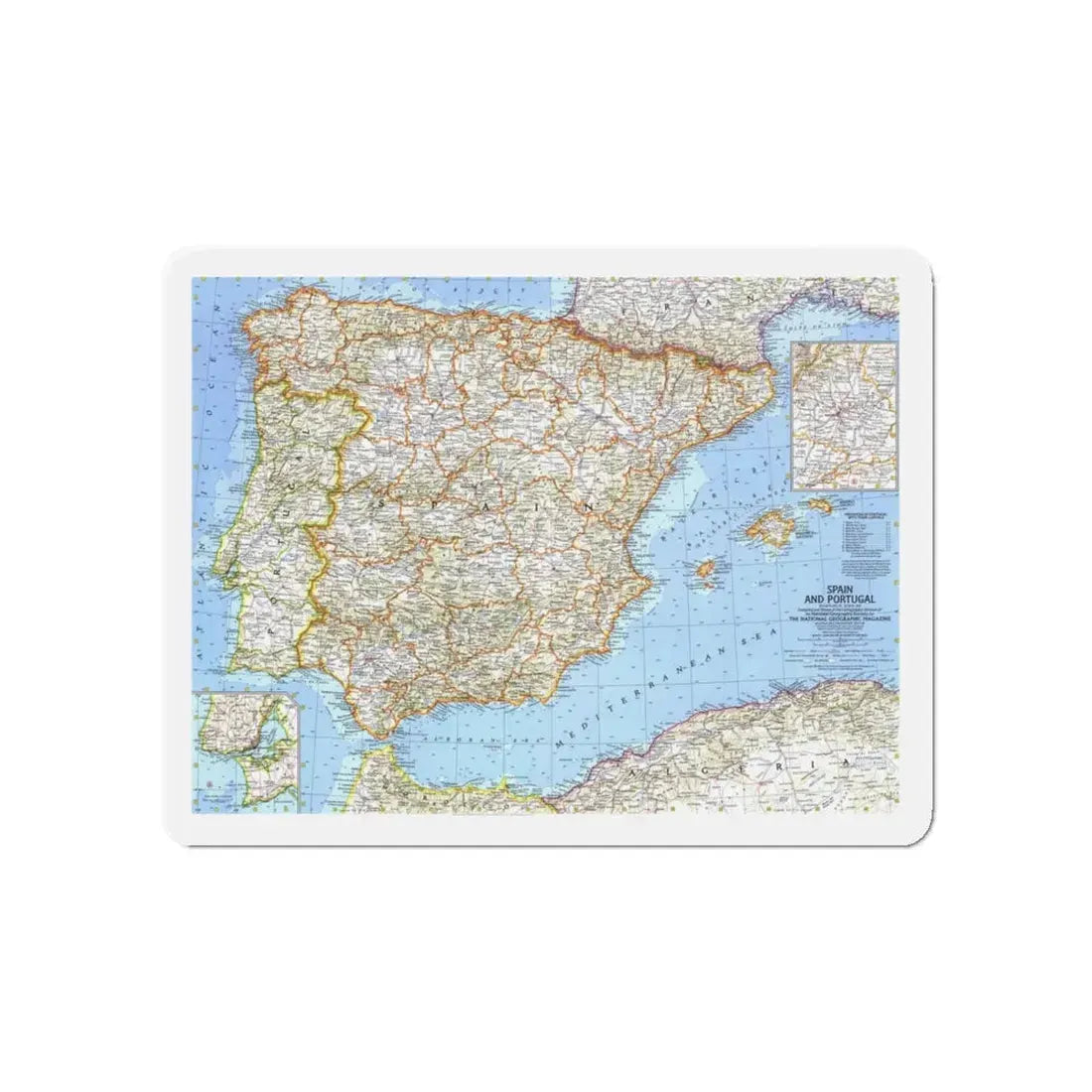 Spain and Portugal (1965) (Map) Refrigerator Magnet 5 Inch - The Sticker Space