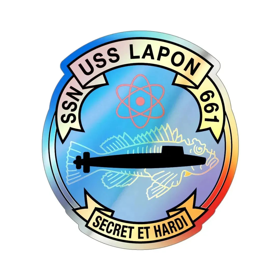 SSN USS Lapon 661 Secret ET Hardi (U.S. Navy) Holographic STICKER Die-Cut Vinyl Decal 5 Inch Holographic - The Sticker Space