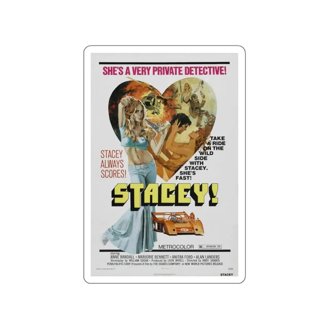 STACEY! 1973 Movie Poster STICKER Vinyl Die-Cut Decal 5 Inch - The Sticker Space