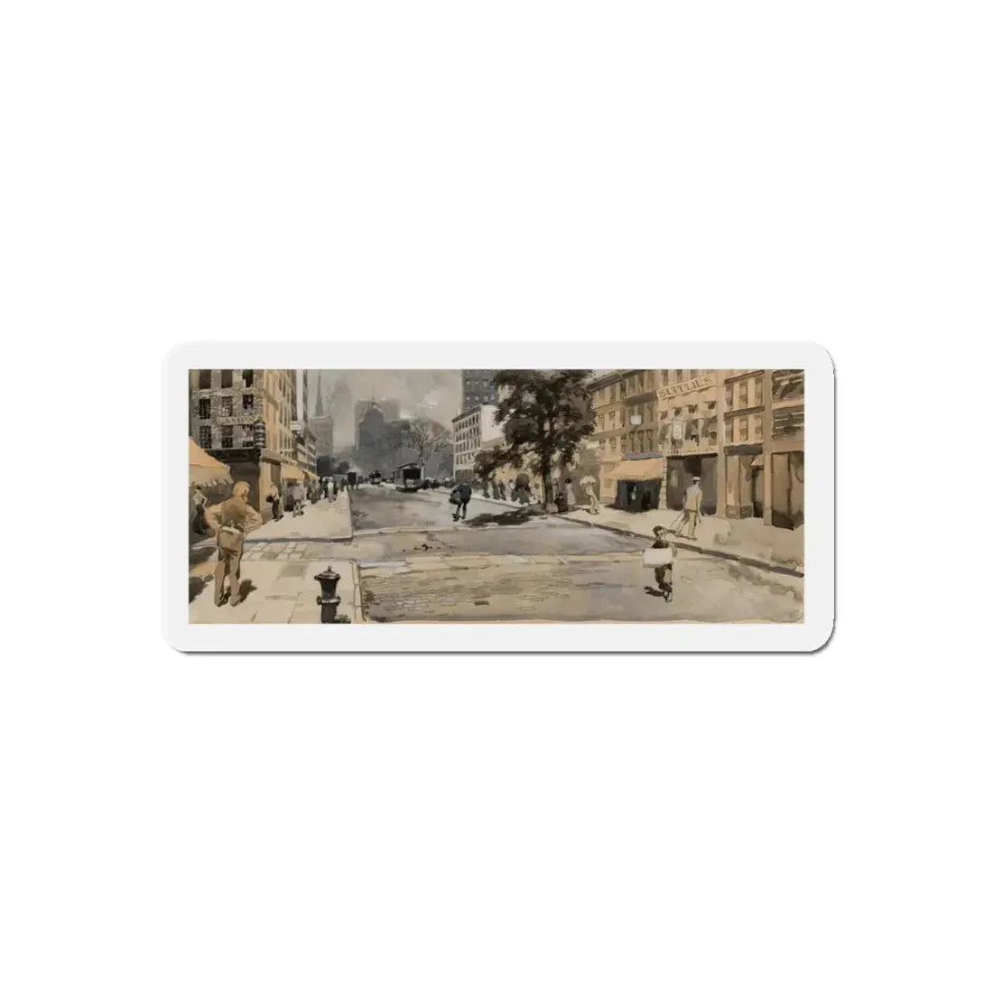 Street Scene (Magazine Illustration) Refrigerator Magnet 5 Inch Die-Cut - The Sticker Space