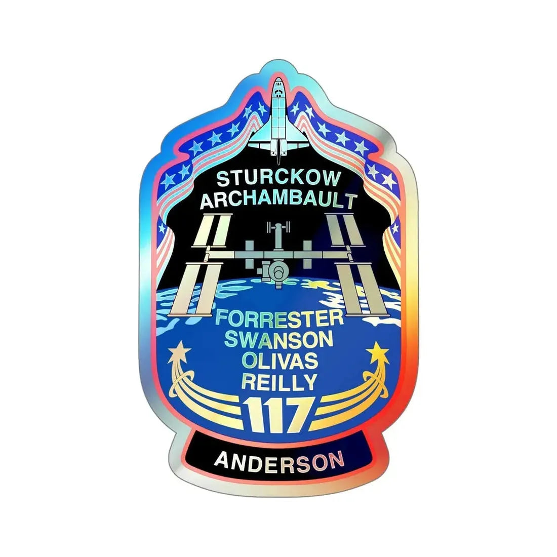 STS 117 v2 (NASA) Holographic STICKER Die-Cut Vinyl Decal 5 Inch Holographic - The Sticker Space