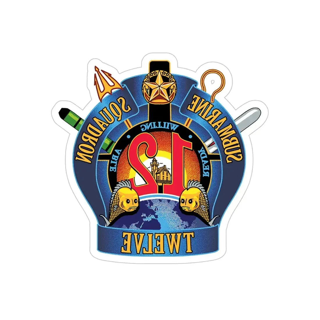Submarine Squadron 12 (U.S. Navy) REVERSE PRINT Transparent Die-Cut STICKER 5 Inch Die-Cut Transparent - The Sticker Space