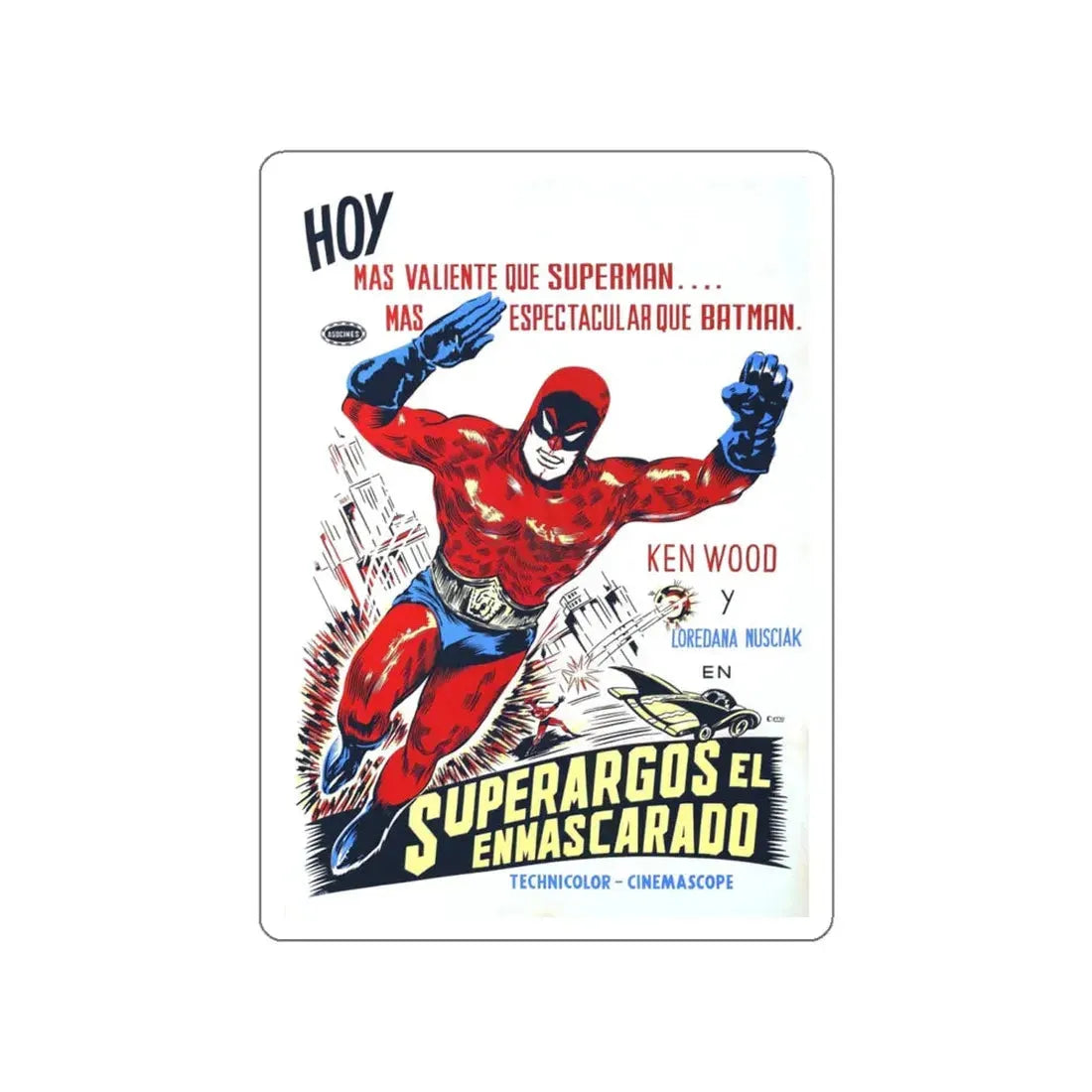SUPERARGO VS DIABOLICUS 1966 Movie Poster STICKER Vinyl Die-Cut Decal 5 Inch - The Sticker Space