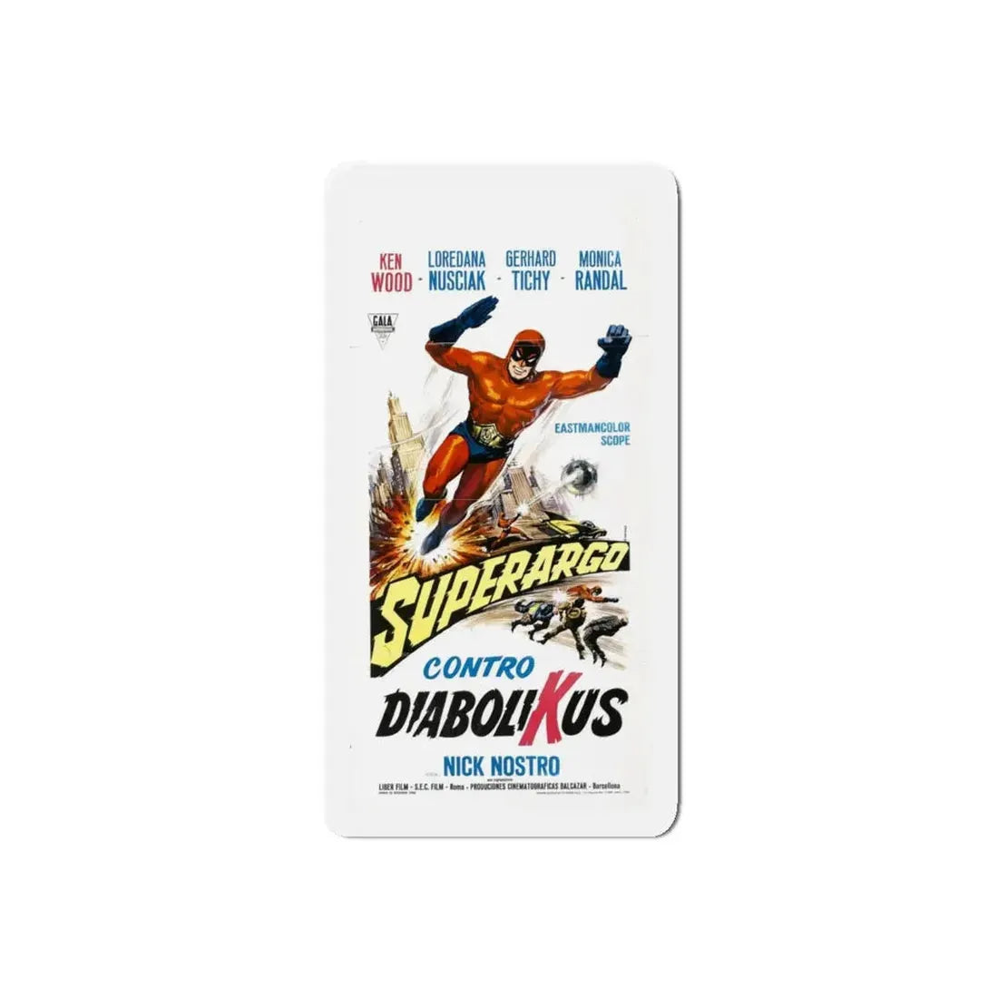 SUPERARGO VS DIABOLICUS (3) 1966 Movie Poster - Refrigerator Magnet 5 Inch Die-Cut - The Sticker Space