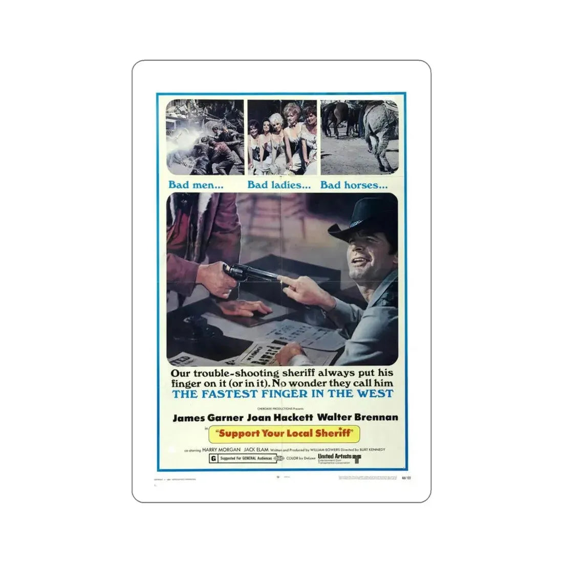 Support Your Local Sheriff 1969 Movie Poster STICKER Vinyl Die-Cut Decal 5 Inch - The Sticker Space