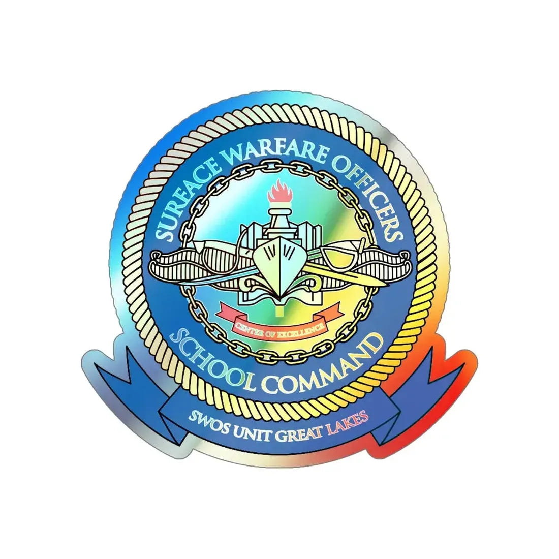 Surface Warfare Officer School Command Great Lakes (U.S. Navy) Holographic STICKER Die-Cut Vinyl Decal 5 Inch Holographic - The Sticker Space