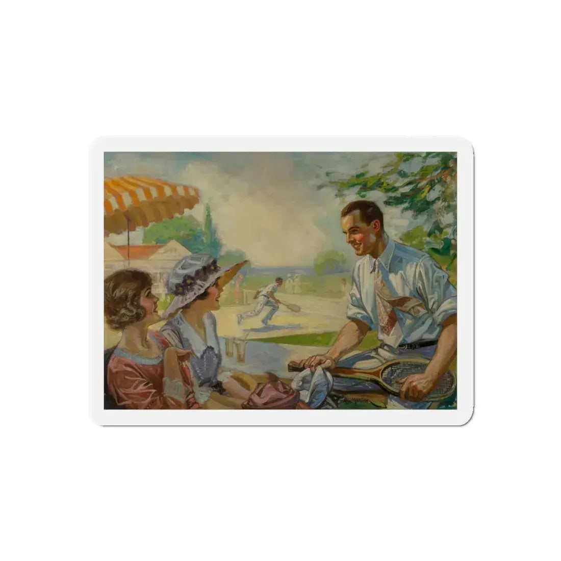 Tennis Filled Afternoon (Magazine Illustration) Refrigerator Magnet 5 Inch Die-Cut - The Sticker Space