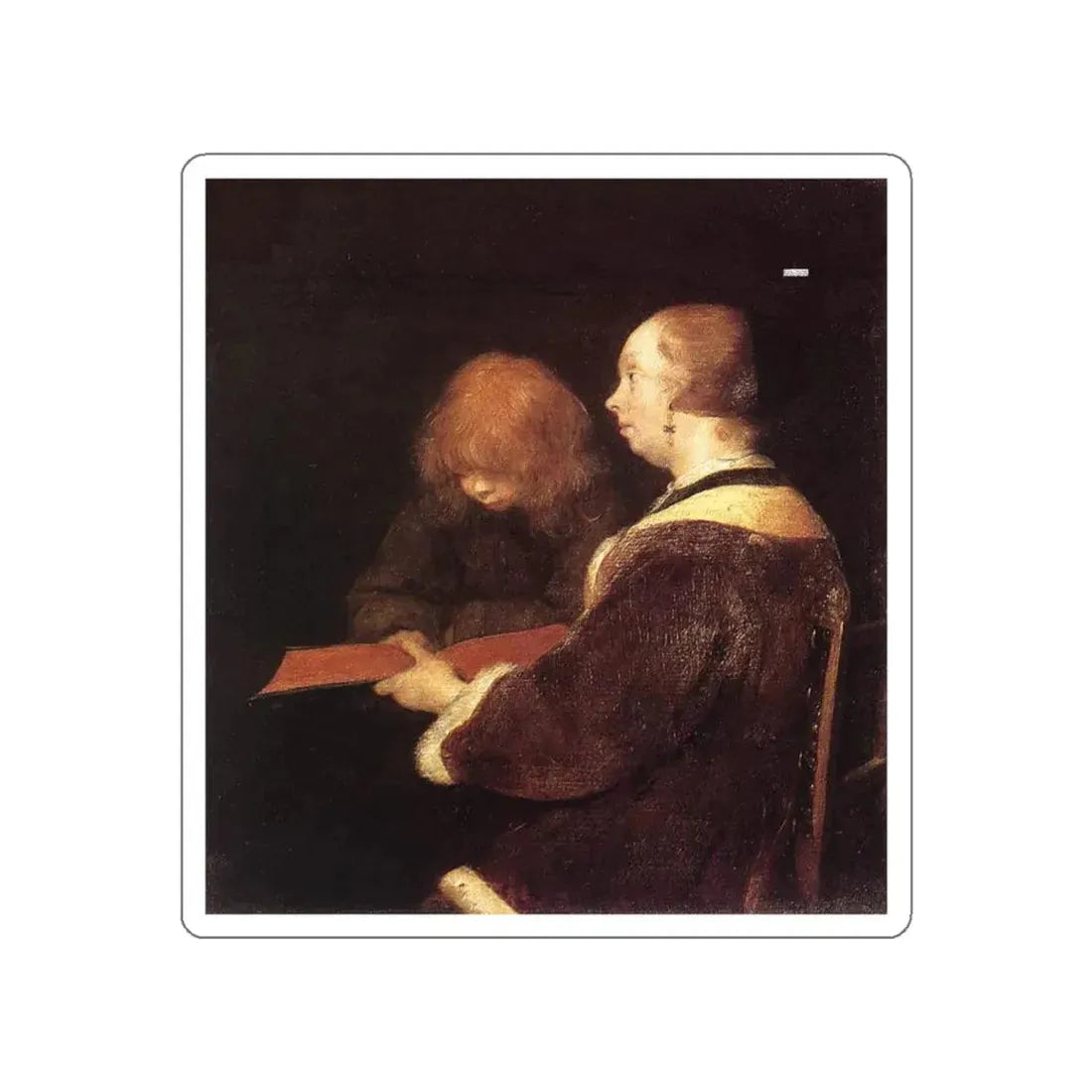TERBORCH, Gerard - The Reading Lesson (Artwork) STICKER Vinyl Die-Cut Decal White Die-Cut 6 Inch - The Sticker Space