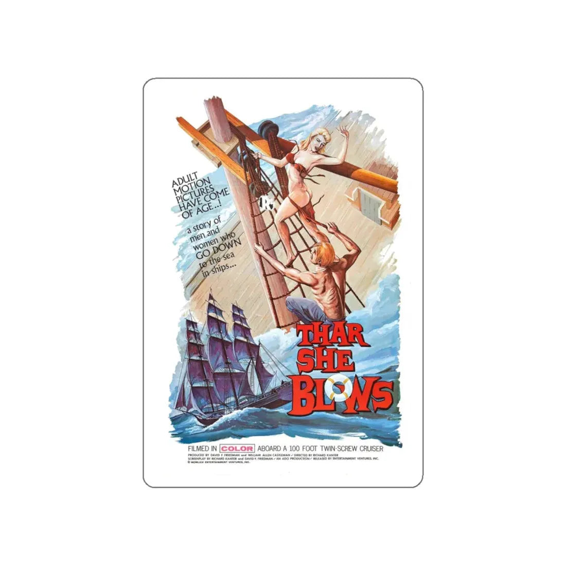 THAR SHE BLOWS 1968 Movie Poster STICKER Vinyl Die-Cut Decal 5 Inch - The Sticker Space