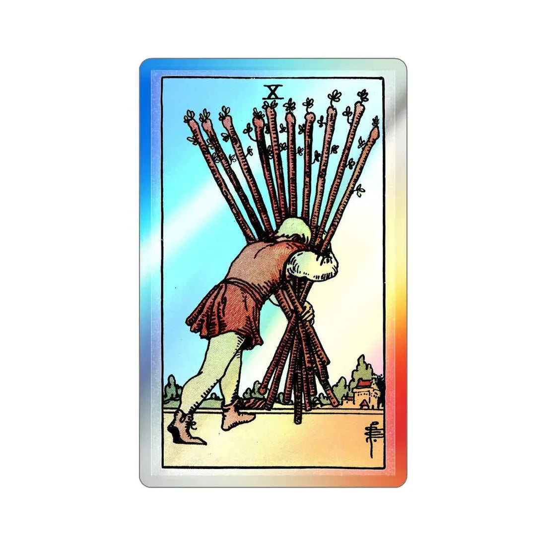 The 10 of Wands (Tarot Card) Holographic STICKER Die-Cut Vinyl Decal 5 Inch Holographic - The Sticker Space