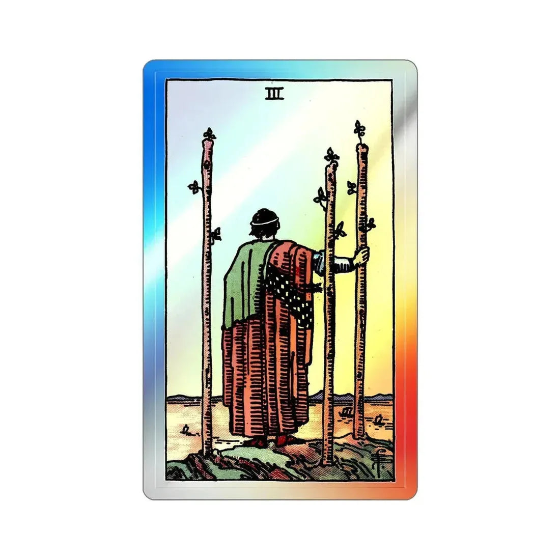 The 3 of Wands (Tarot Card) Holographic STICKER Die-Cut Vinyl Decal 5 Inch Holographic - The Sticker Space