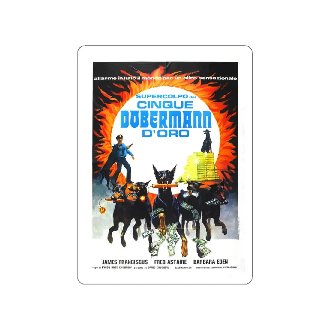 THE AMAZING DOBERMANS (2) 1976 Movie Poster STICKER Vinyl Die-Cut Decal 5 Inch - The Sticker Space