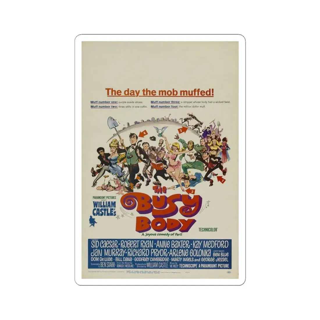 The Busy Body 1967 Movie Poster - STICKER Vinyl Kiss-Cut Decal 6 Inch White - The Sticker Space