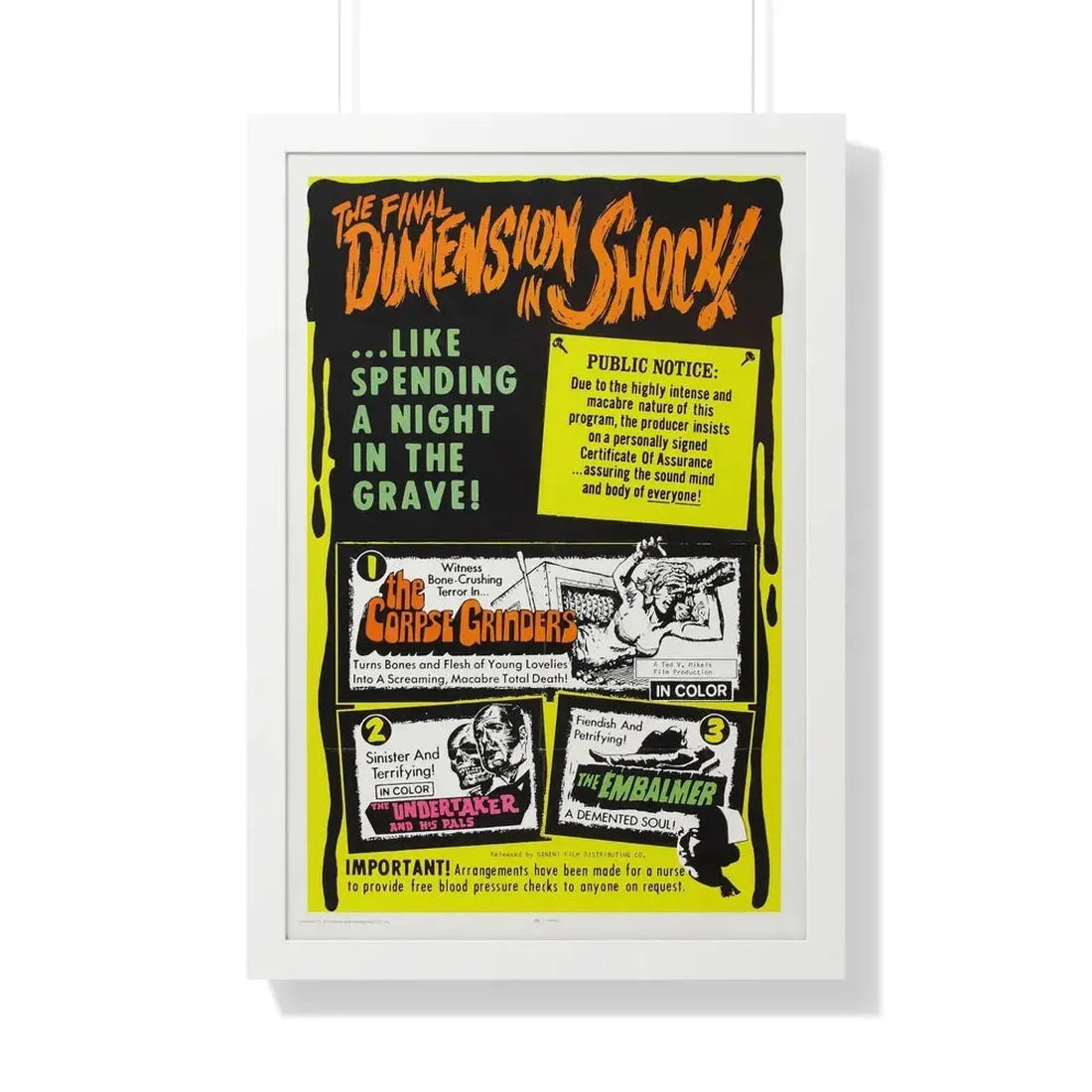 THE CORPSE GRINDERS + THE UNDERTAKER AND HIS PALS + THE EMBALMER 1972 - Framed Movie Poster 20" x 30" White - The Sticker Space