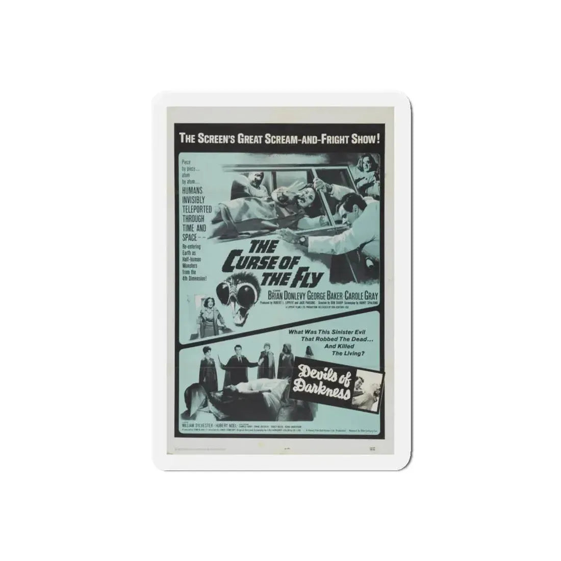 THE CURSE OF THE FLY + DEVILS OF DARKNESS 1965 Movie Poster - Refrigerator Magnet 5 Inch Die-Cut - The Sticker Space