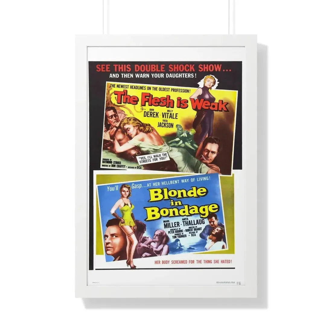 THE FLESH IS WEAK & BLONDE IN BONDAGE 1957 - Framed Movie Poster 20" x 30" White - The Sticker Space