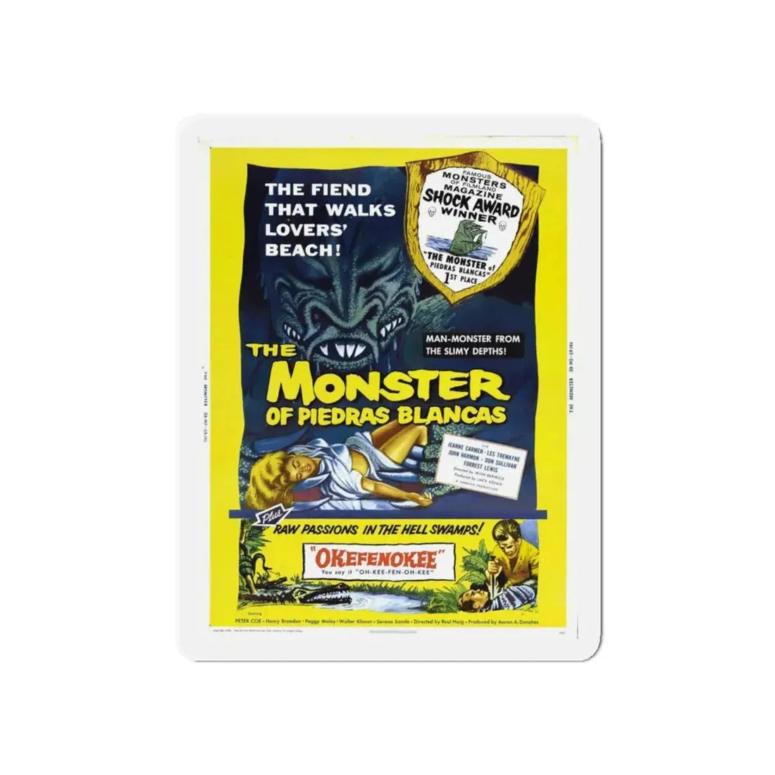 THE MONSTER OF PIEDRAS BLANCAS + OKEFENOKEE 1959 Movie Poster - Refrigerator Magnet 5 Inch Die-Cut - The Sticker Space