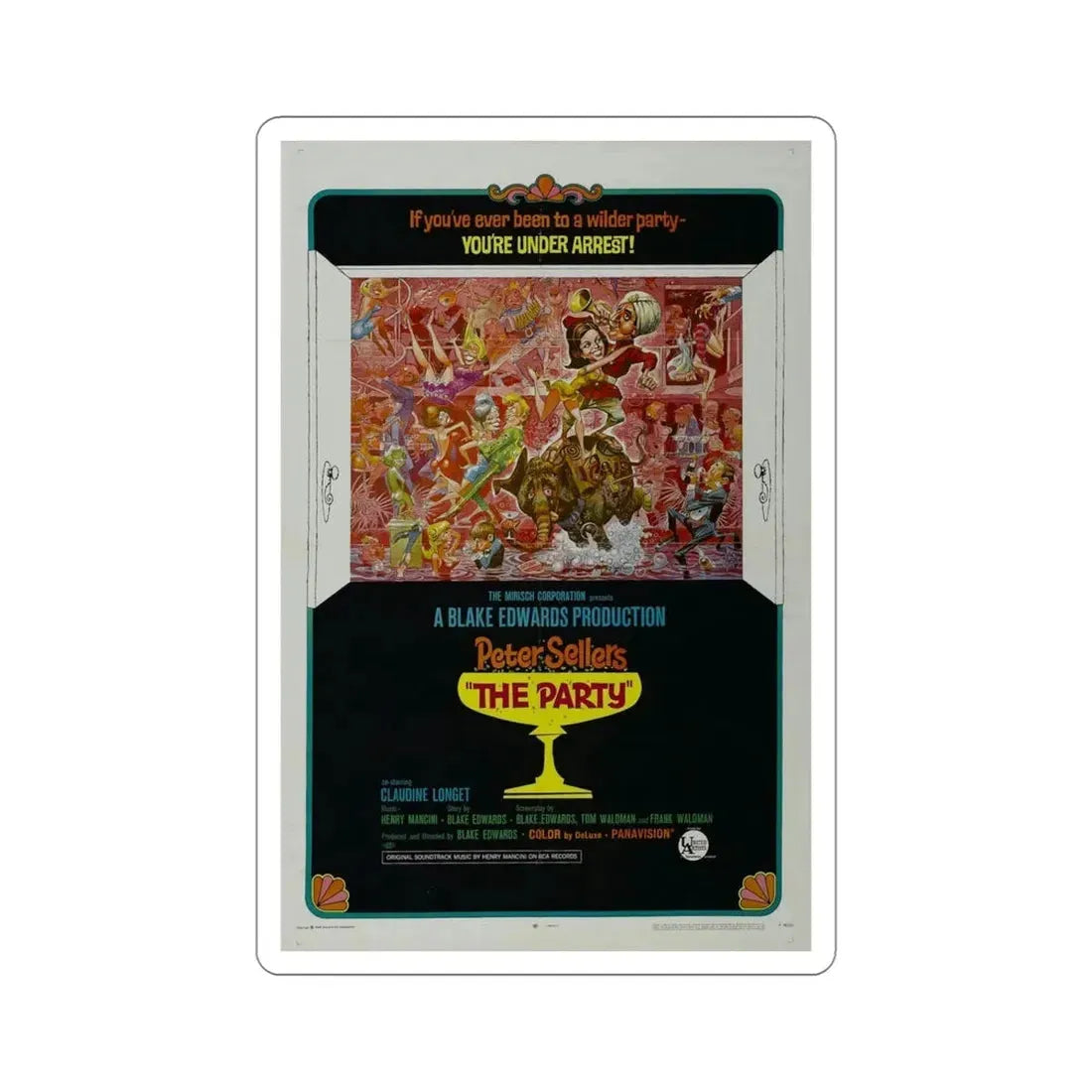The Party 1968 Movie Poster STICKER Vinyl Die-Cut Decal 5 Inch - The Sticker Space