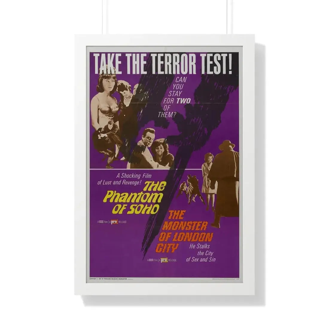 THE PHANTOM OF SOHO + THE MONSTER OF LONDON CITY 1964 - Framed Movie Poster 20" x 30" White - The Sticker Space