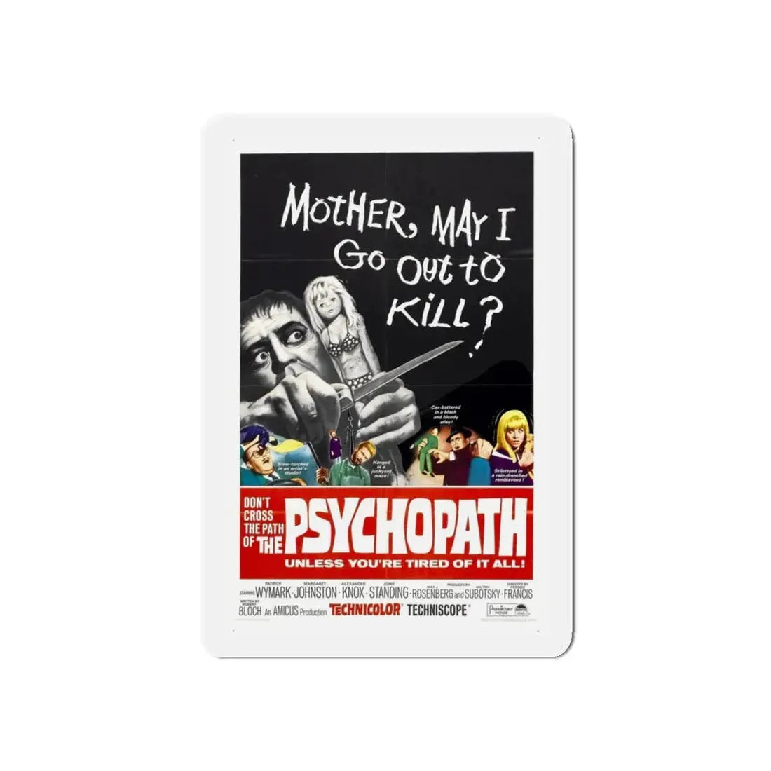 THE PSYCHOPATH 1966 Movie Poster - Refrigerator Magnet 5 Inch Die-Cut - The Sticker Space