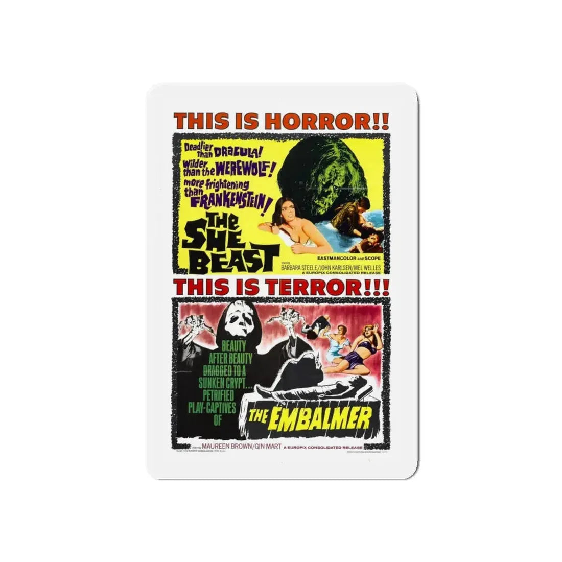 THE SHE BEAST + THE EMBALMER 1966 Movie Poster - Refrigerator Magnet 5 Inch Die-Cut - The Sticker Space