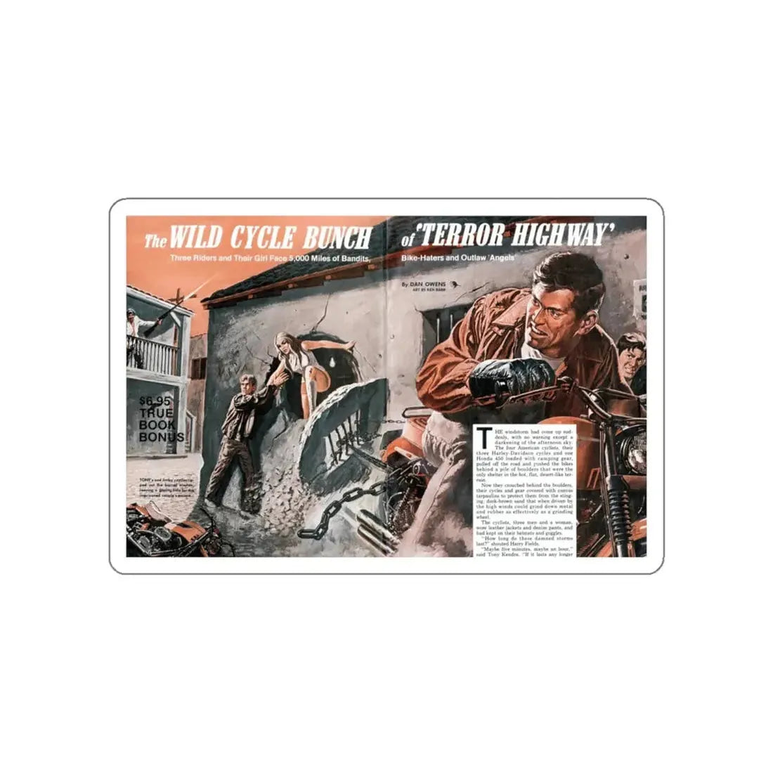 The Wild Cycle Bunch of Terror Highway, Male magazine, February 1973 (Magazine Illustration) STICKER Vinyl Die-Cut Decal White Die-Cut 6 Inch - The Sticker Space