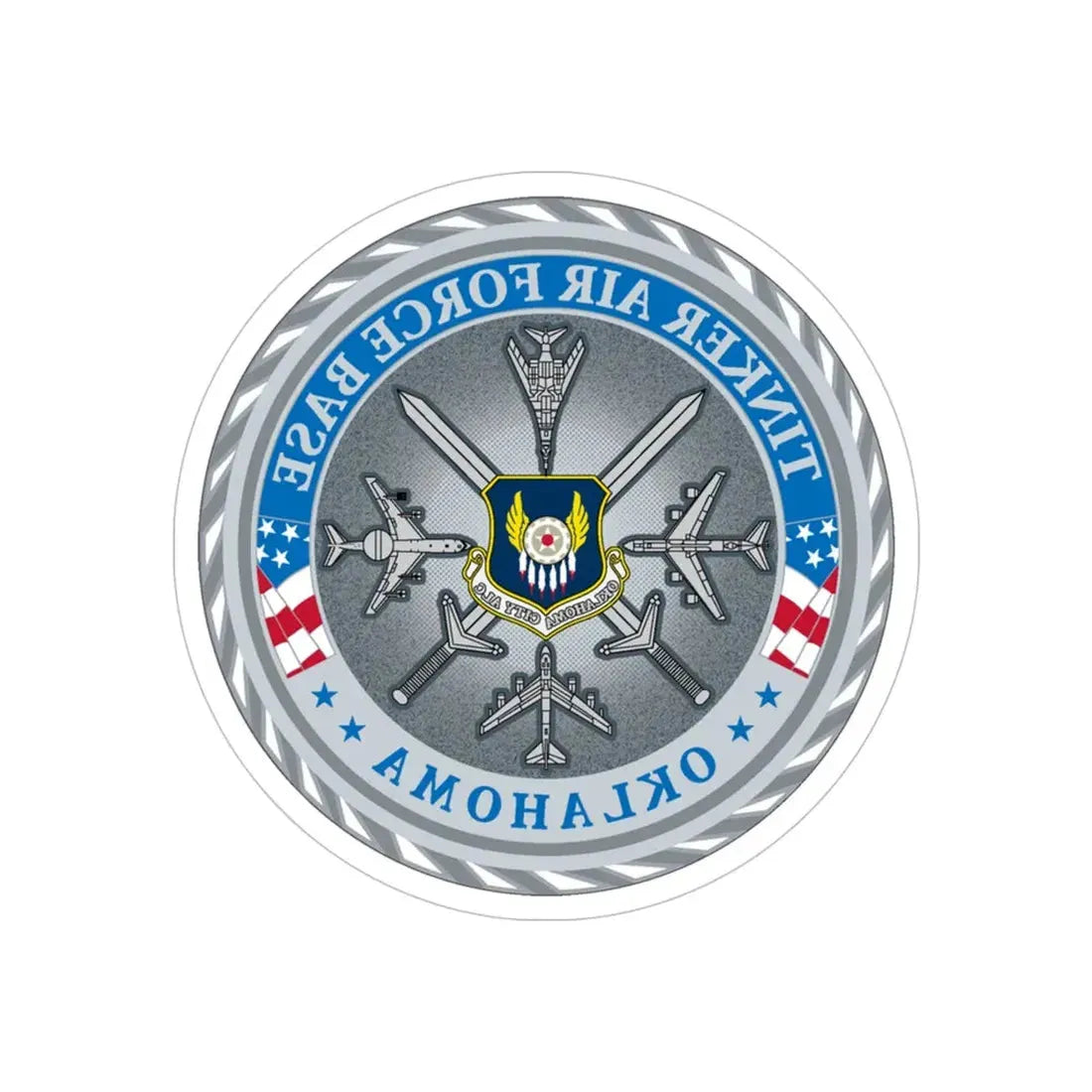 Tinker AF Base (U.S. Air Force) REVERSE PRINT Transparent Die-Cut STICKER 5 Inch Die-Cut Transparent - The Sticker Space