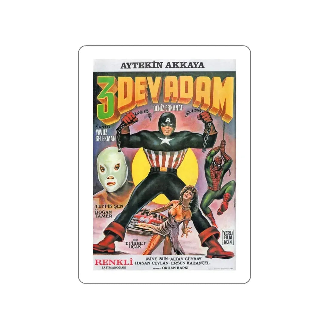 TURKISH SPIDER-MAN (3 DEV ADAM) 1973 Movie Poster STICKER Vinyl Die-Cut Decal 5 Inch - The Sticker Space