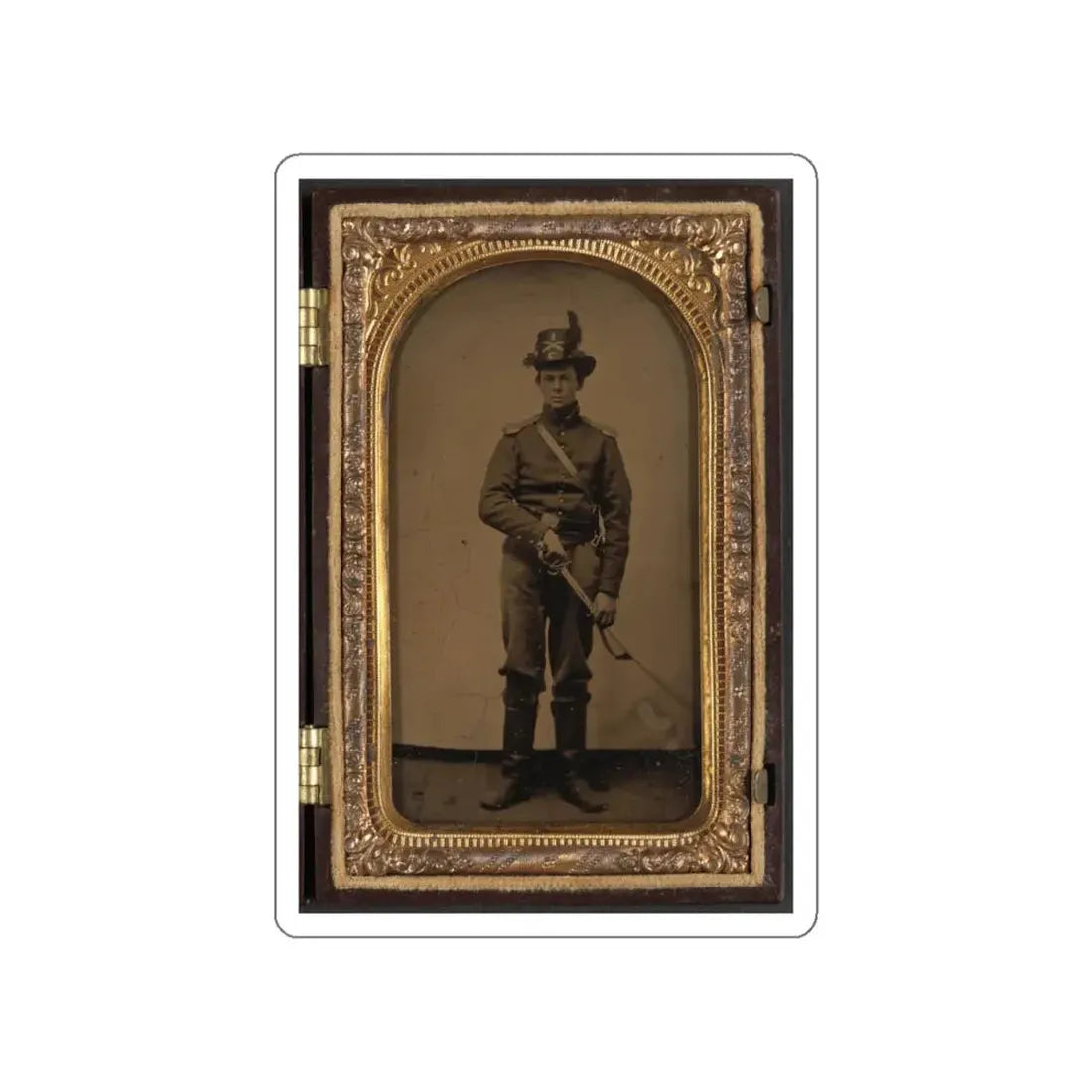 Unidentified Cavalry Soldier In Union Uniform And Co. C, 1st Regiment Hardee Hat With Sword (U.S. Civil War) STICKER Vinyl Die-Cut Decal White Die-Cut 6 Inch - The Sticker Space