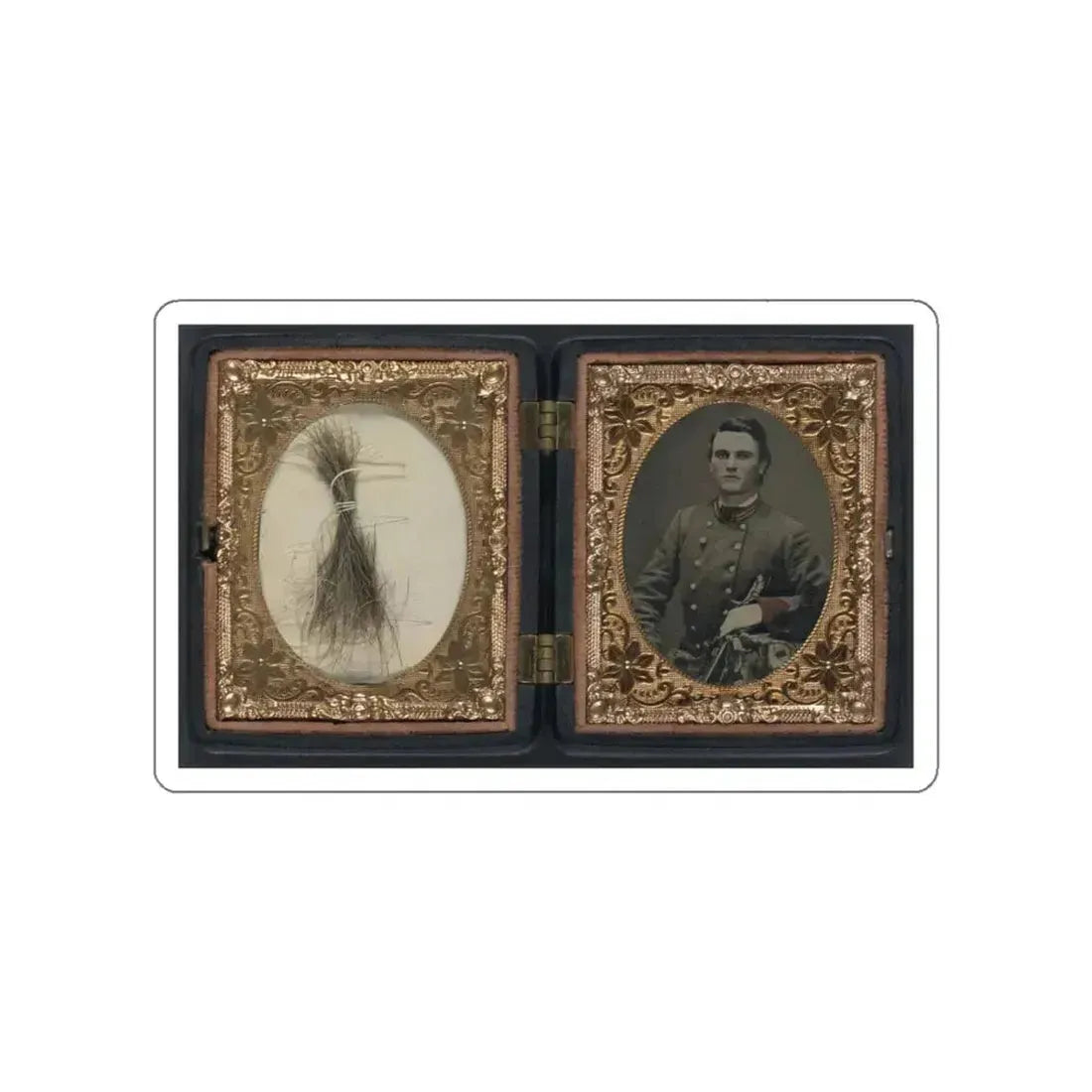 Unidentified Soldier In Confederate Artillery First Lieutenant's Uniform Holding Sword, With Lock Of Hair In Case (U.S. Civil War) STICKER Vinyl Die-Cut Decal - The Sticker Space