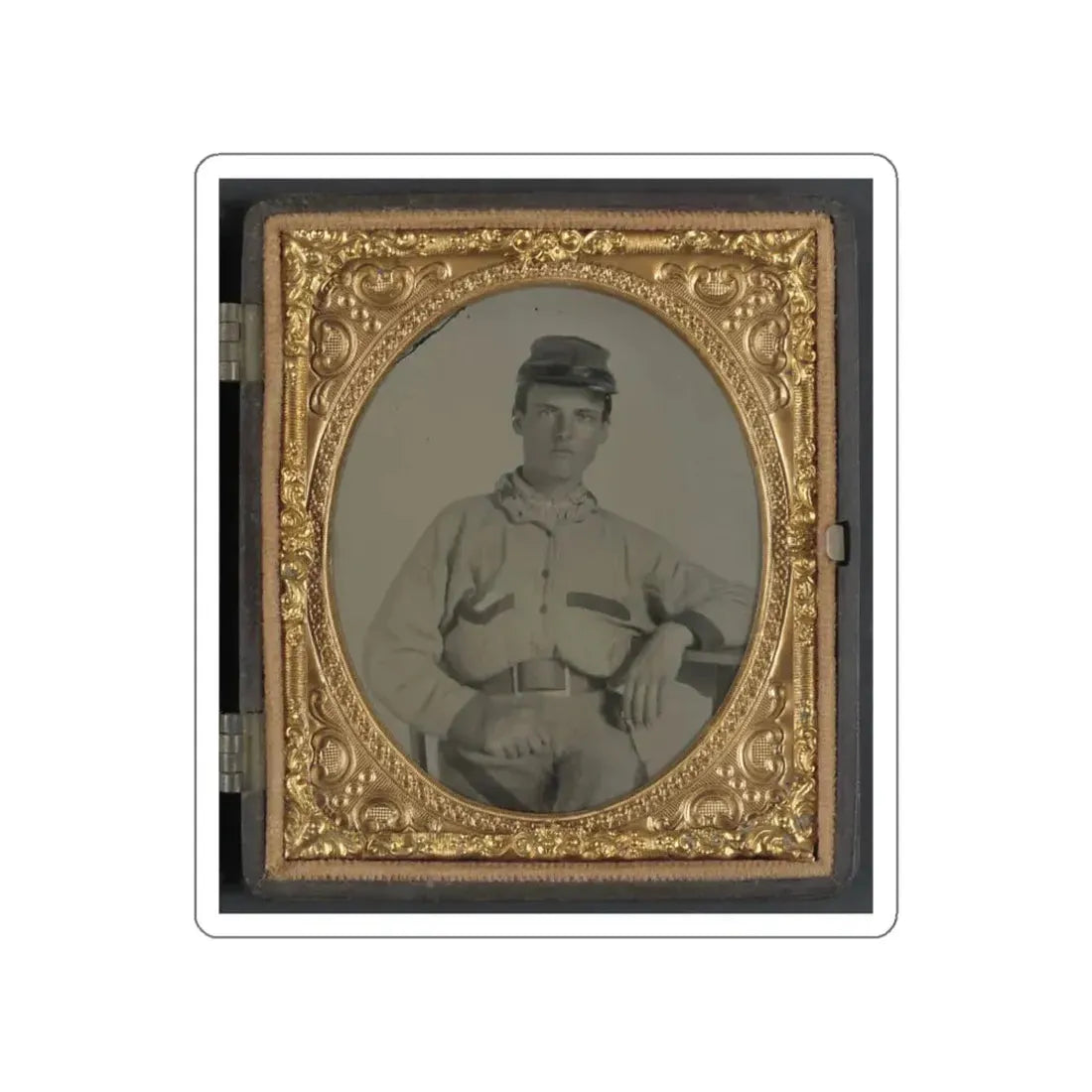 Unidentified Soldier In Confederate Battleshirt, Kepi, And Wishbone Belt Buckle (U.S. Civil War) STICKER Vinyl Die-Cut Decal - The Sticker Space