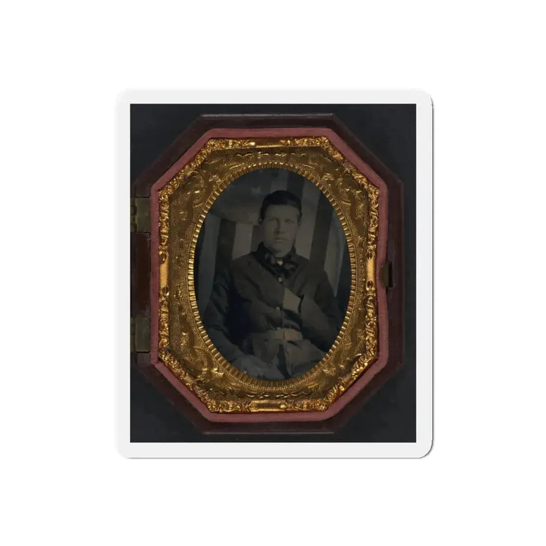 Unidentified Soldier In Union Sack Coat In Front Of American Flag Backdrop (U.S. Civil War) Refrigerator Magnet 5 Inch Die-Cut - The Sticker Space