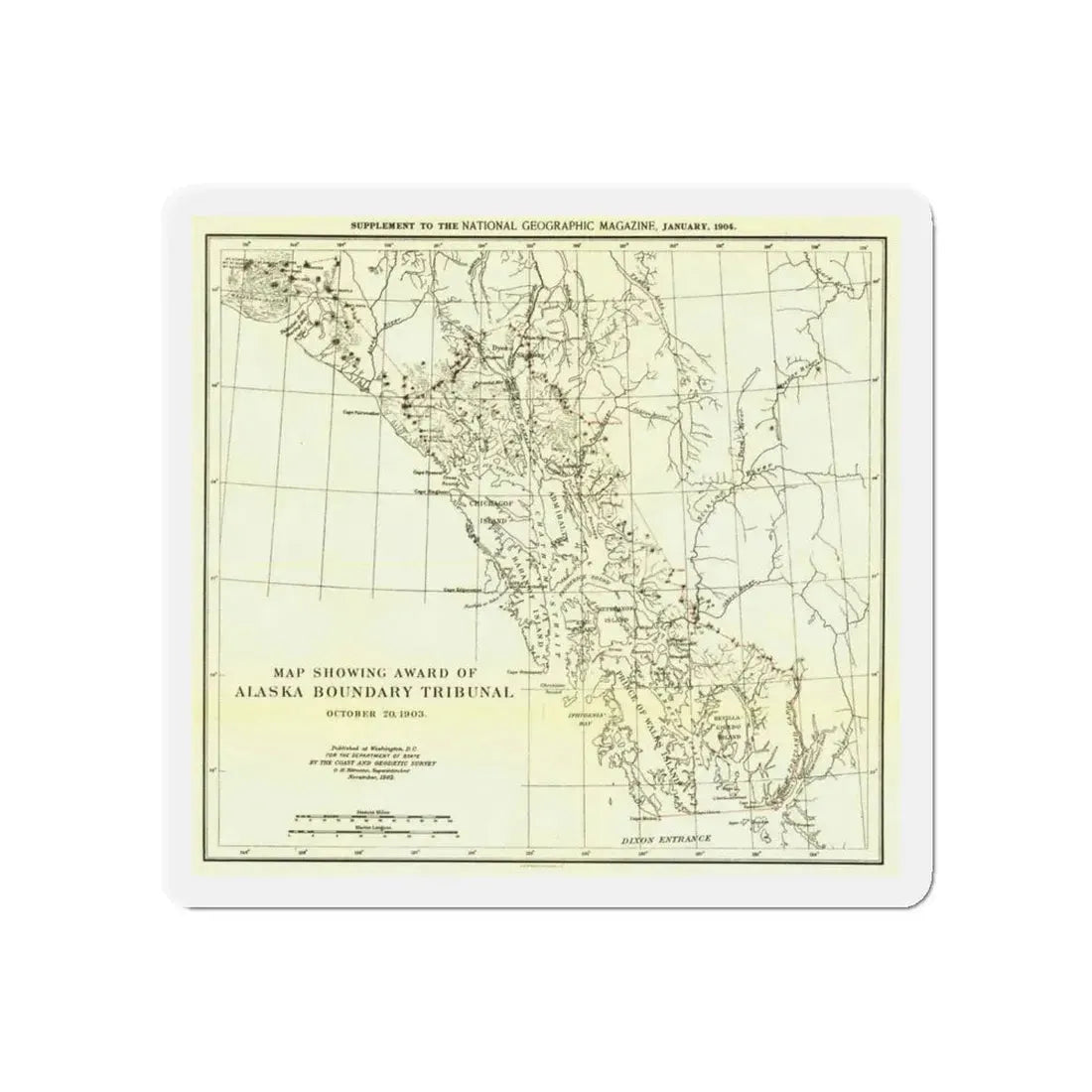 USA - Alaska (1903) (Map) Refrigerator Magnet 5 Inch - The Sticker Space
