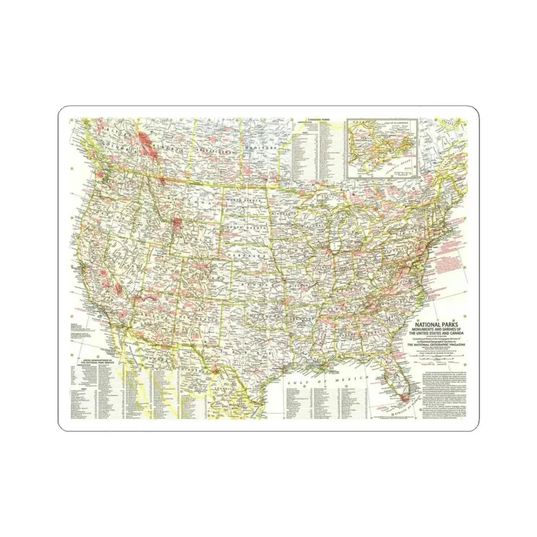 USA - National Parks and Historic Sites 1 (1958) (Map) STICKER Vinyl Kiss-Cut Decal 3 Inch White - The Sticker Space